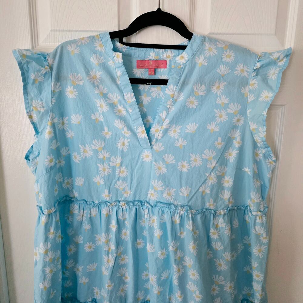 Simply Southern Blue with White Daisies Ruffle Maxi Dress size Large - Picture 2 of 9